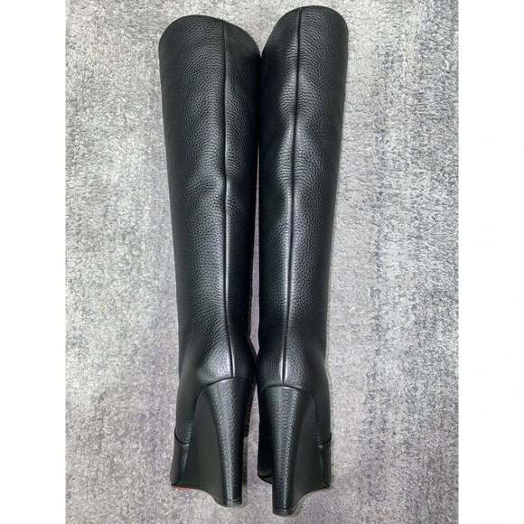 Christian Louboutin Civiliza 100 Black Calf Leather Knee High Wedge Heel Boot 41 - Picture 11 of 11